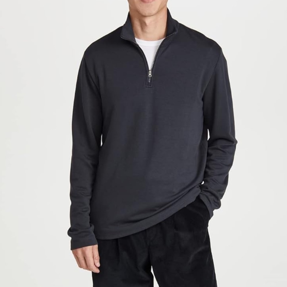 Vince Men's‎ Pima Cotton Blend Cozy Quarter Zip Sweatshirt Coastal Blue L